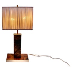 Mid Century Modern Vintage Brown Goatskin Brass Table Lamp Aldo Tura 1960s Italy