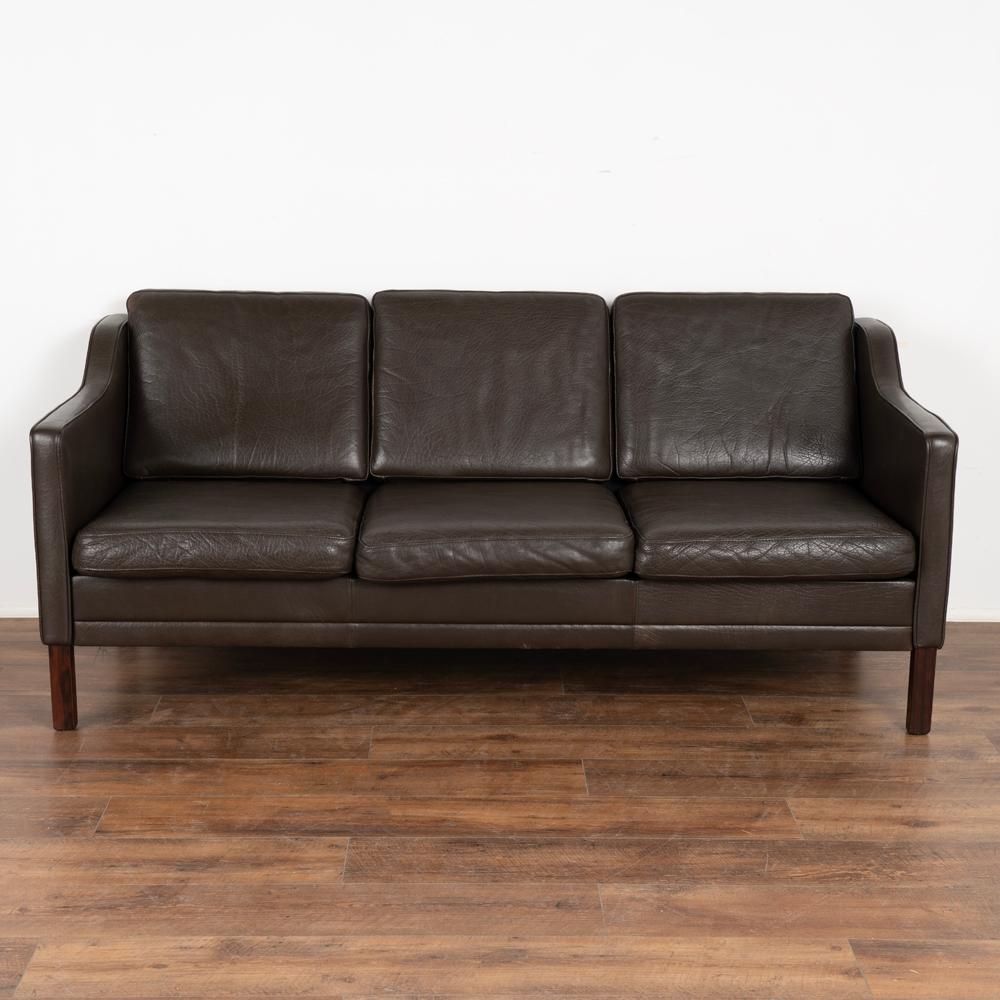 Danish Mid-Century Modern Vintage Brown Leather 3 Seat Sofa by Mogens Hansen of Denmark For Sale