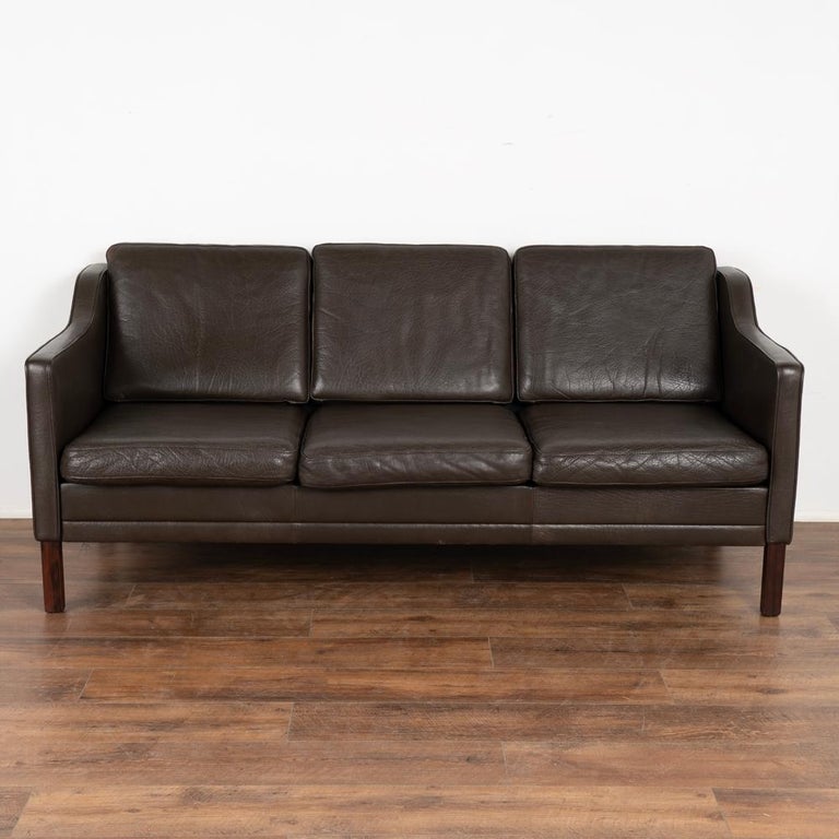 MidCentury Modern Vintage Brown Leather 3 Seat Sofa by Mogens Hansen