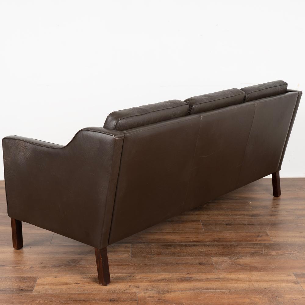 Mid-Century Modern Vintage Brown Leather 3 Seat Sofa by Mogens Hansen of Denmark In Good Condition For Sale In Round Top, TX