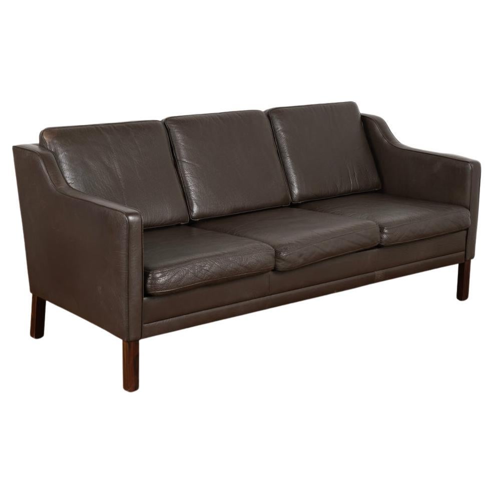 Mid-Century Modern Vintage Brown Leather 3 Seat Sofa by Mogens Hansen of Denmark For Sale