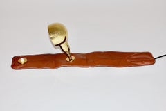 Mid Century Modern Vintage Brown Leather Brass Lamp LP01 Luigi Caccia Dominioni