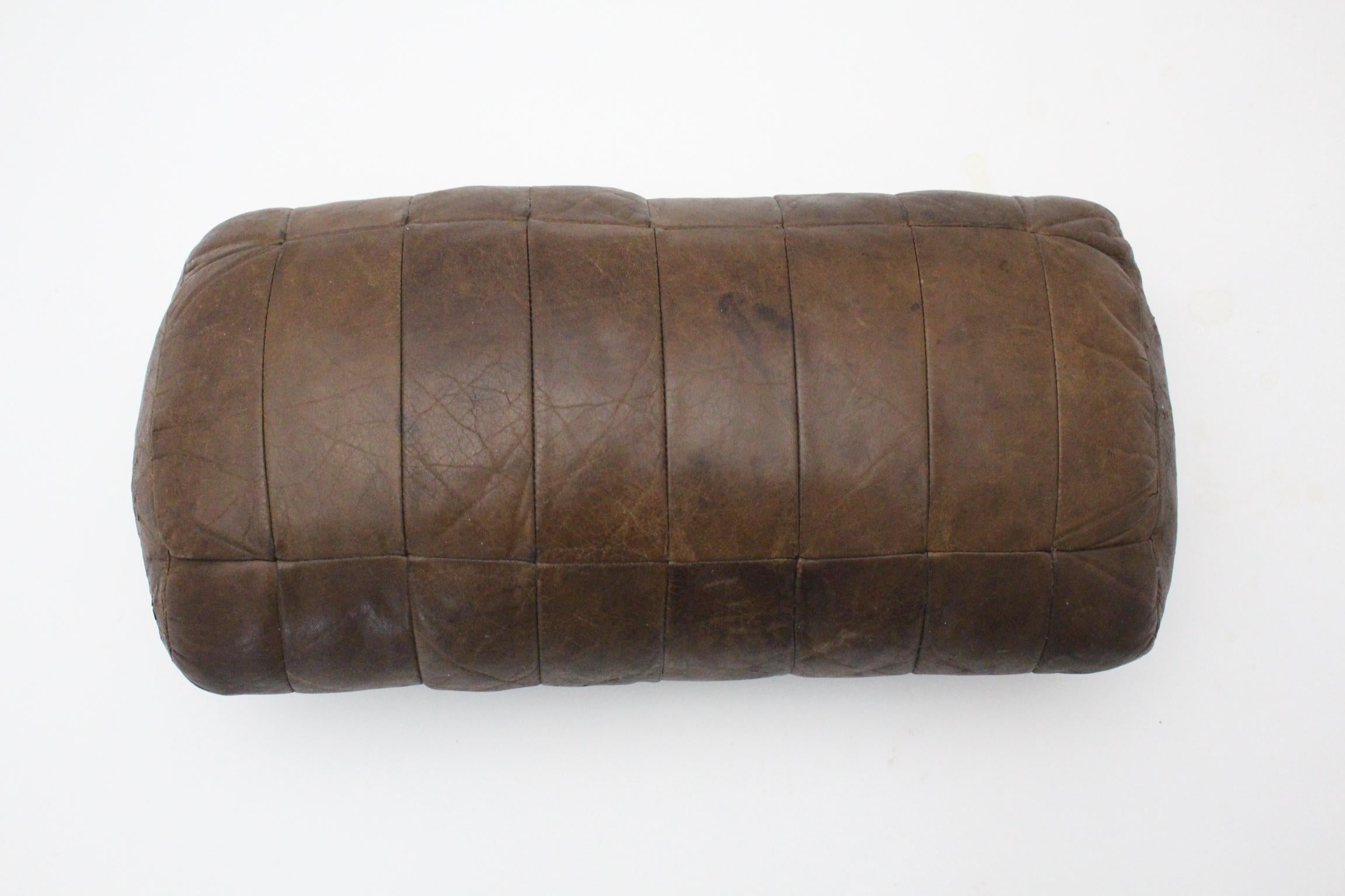 Mid-Century Modern Vintage Brown Leather Patchwork by De Sede Pillow, 1970s In Fair Condition In Vienna, AT