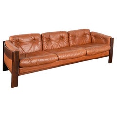 Mid-Century Modern Retro Brown Leather Three Seat Sofa from Denmark