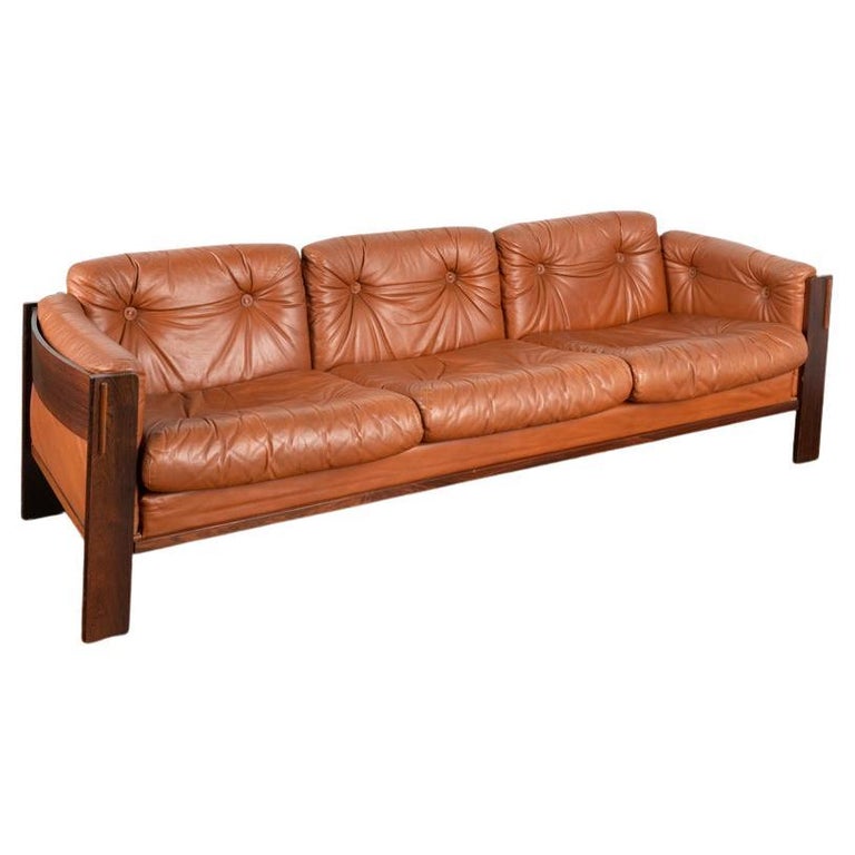 MidCentury Modern Vintage Brown Leather Three Seat Sofa from Denmark For Sale at 1stDibs