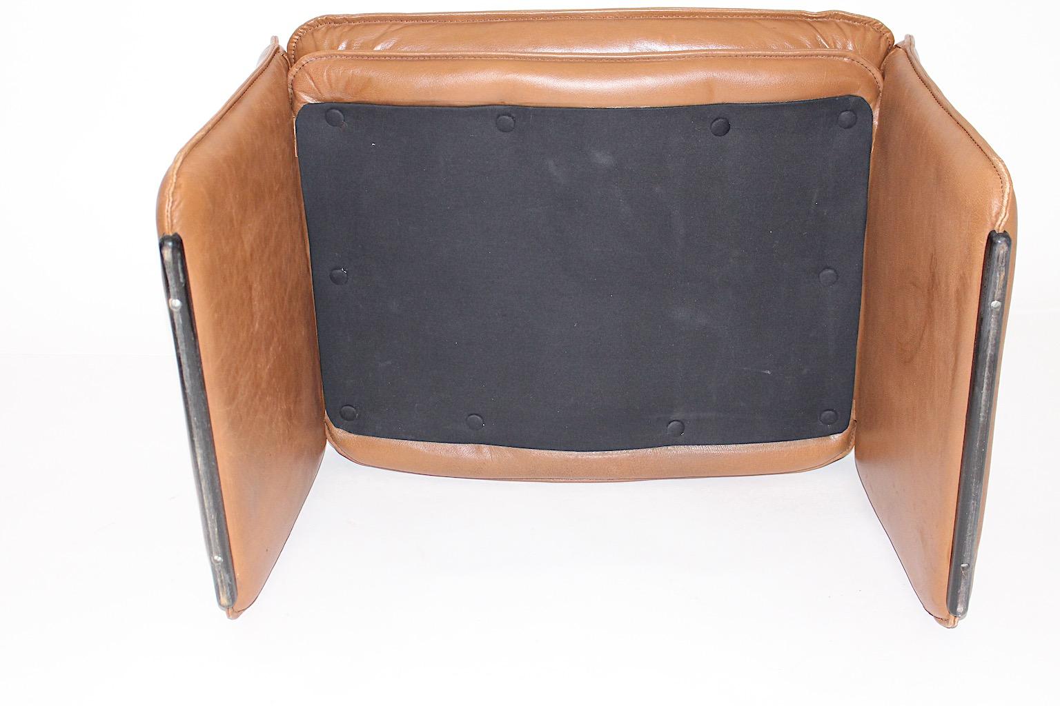 Mid-Century Modern Vintage Brown Leather Two Lounge Chairs and Ottoman 1960 For Sale 9