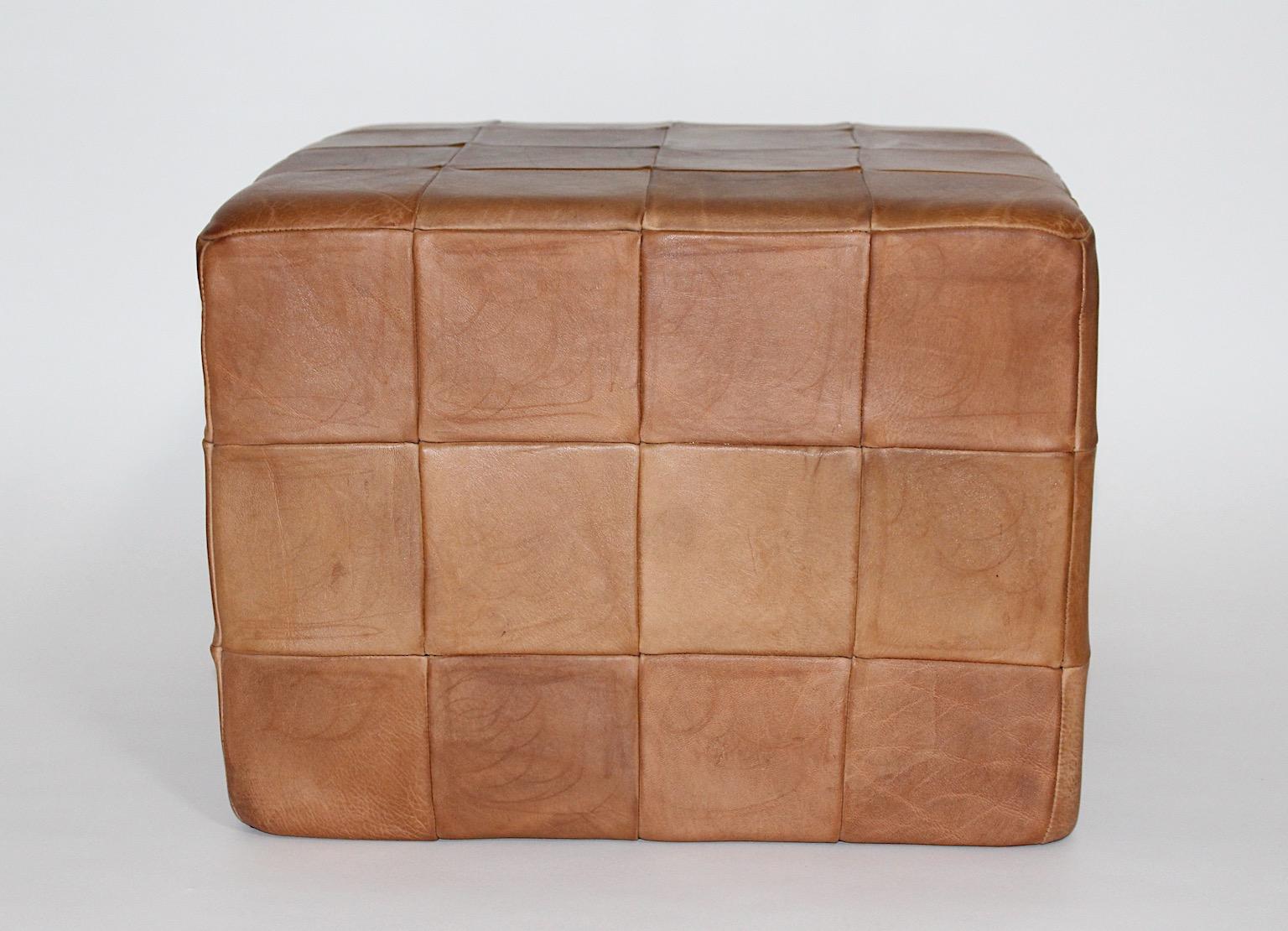 Modernist Organic Vintage Brown Patchwork Leather Cubus Stool DeSede 1970s For Sale 4