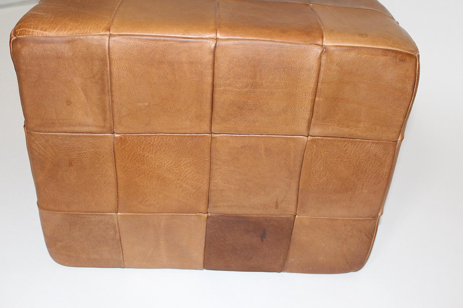 Modernist Organic Vintage Brown Patchwork Leather Cubus Stool DeSede 1970s For Sale 6