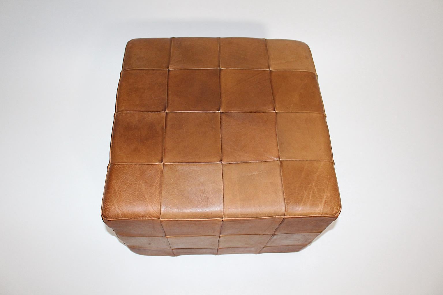 Modernist Organic Vintage Brown Patchwork Leather Cubus Stool DeSede 1970s For Sale 7