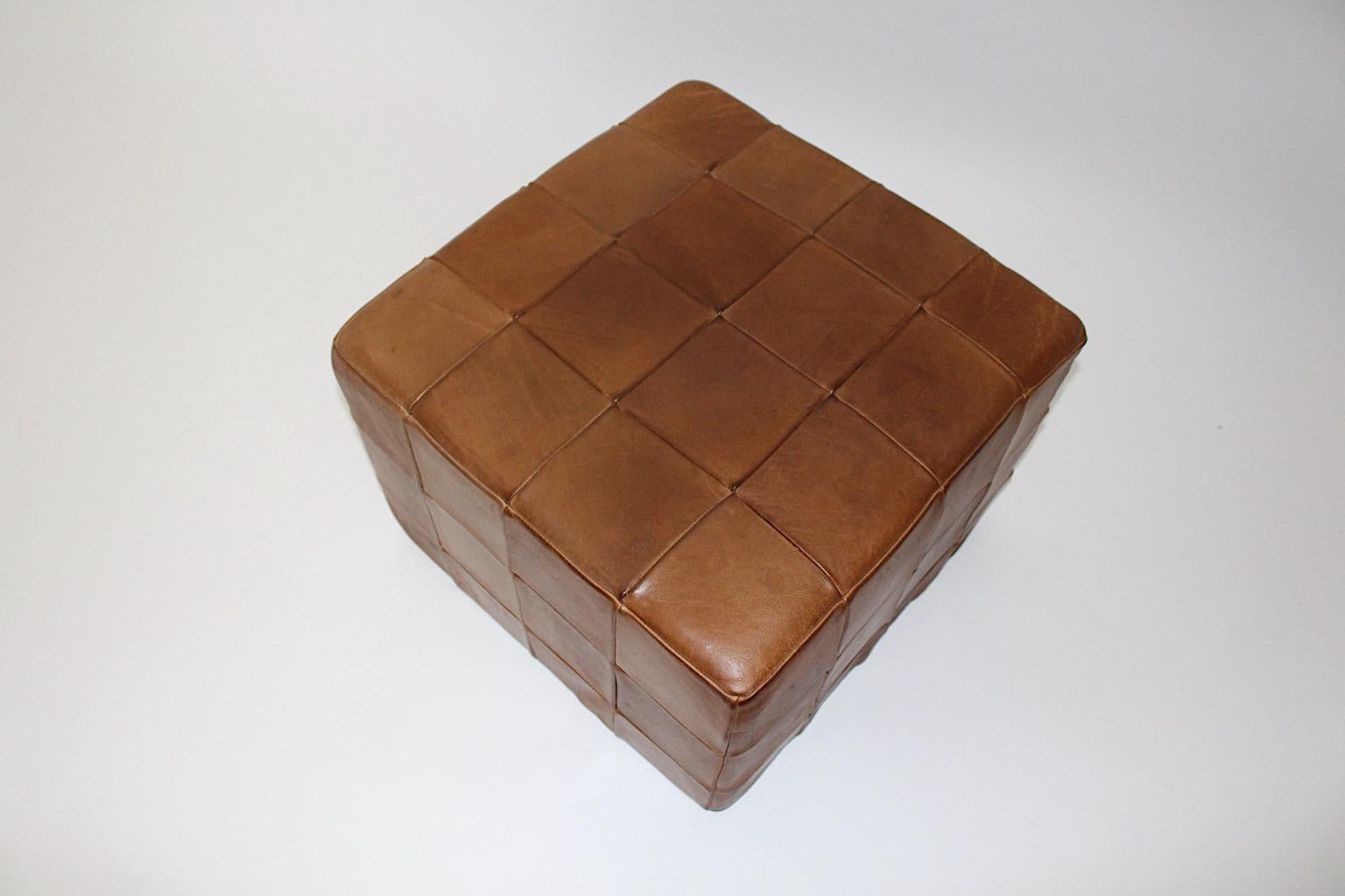 Modernist Organic Vintage Brown Patchwork Leather Cubus Stool DeSede 1970s For Sale 8