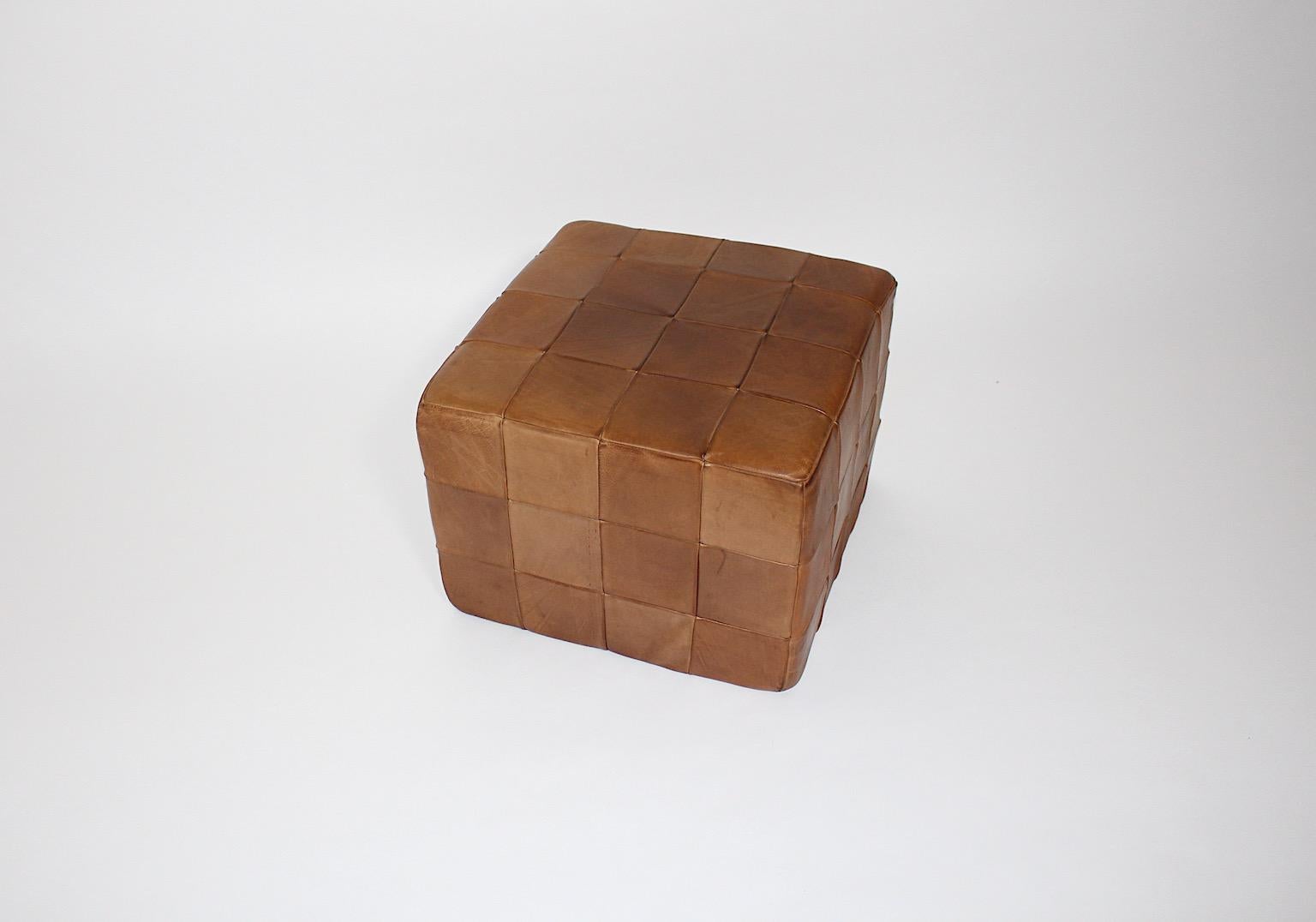 Modernist Organic Vintage Brown Patchwork Leather Cubus Stool DeSede 1970s For Sale 10