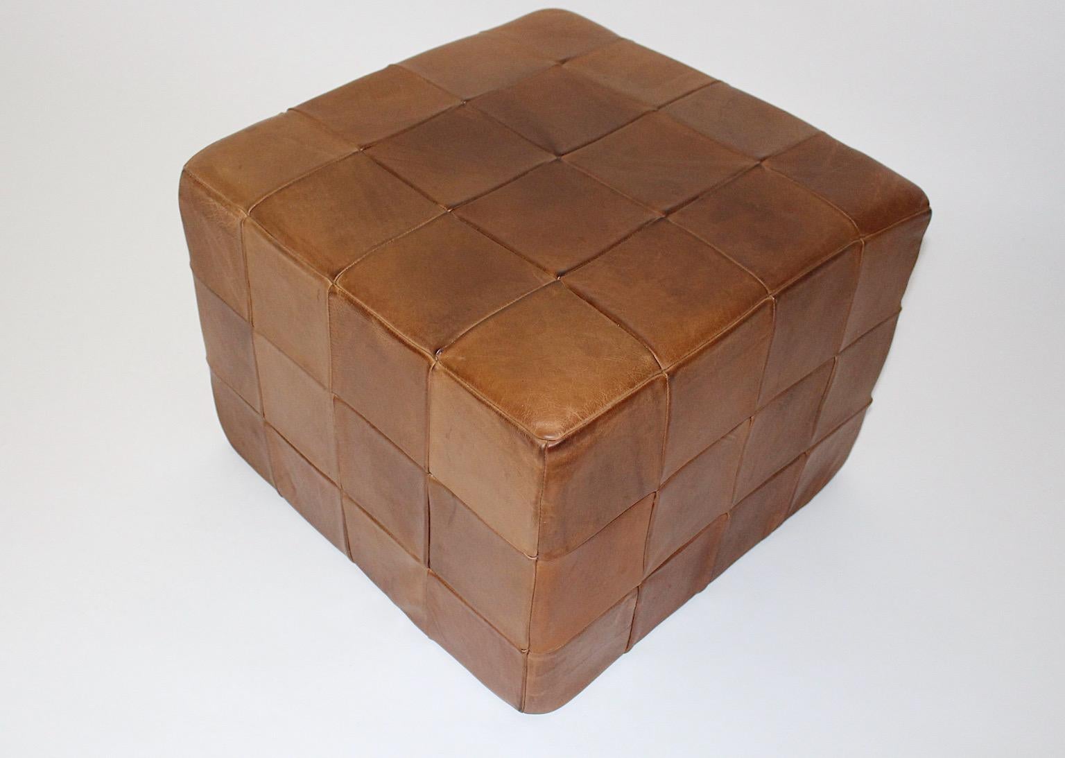 Modernist Organic Vintage Brown Patchwork Leather Cubus Stool DeSede 1970s For Sale 11