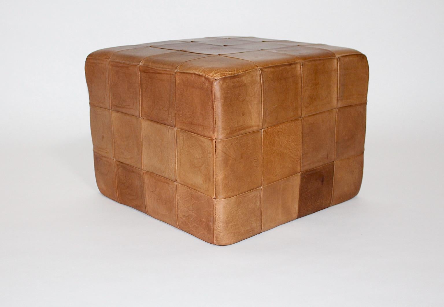 Modernist Organic Vintage Brown Patchwork Leather Cubus Stool DeSede 1970s For Sale 12