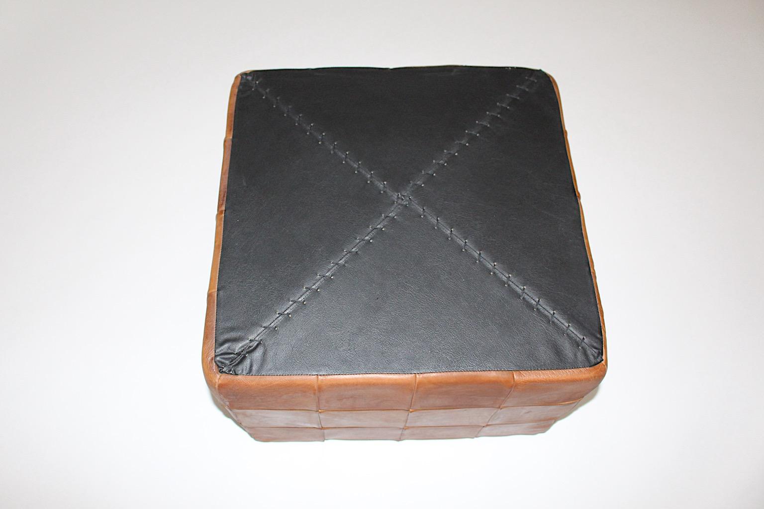 Modernist Organic Vintage Brown Patchwork Leather Cubus Stool DeSede 1970s For Sale 2