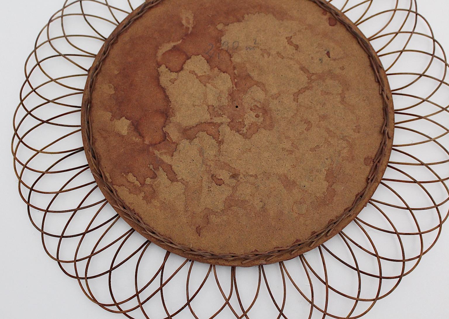 Mid-Century Modern Vintage Brown Willow Circular Sunburst Wall Mirror, 1960s For Sale 7