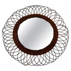 Mid-Century Modern Vintage Brown Willow Circular Sunburst Wall Mirror, 1960er Jahre