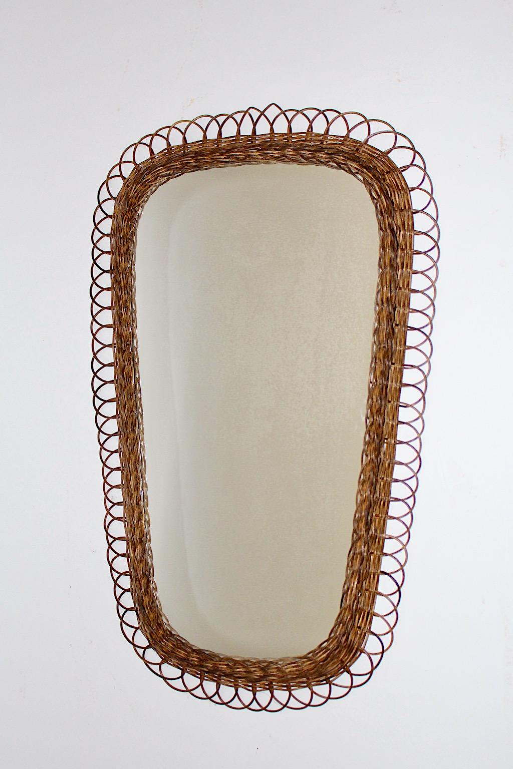 Mid-Century Modern Mid Century Modern Vintage Brown Willow Oval Wall Mirror 1960s Germany For Sale