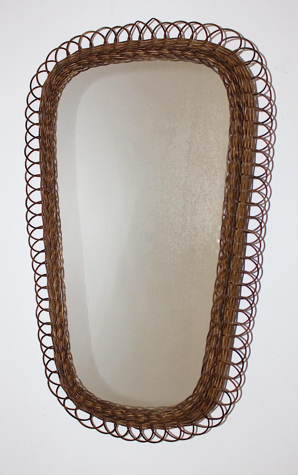 20th Century Mid Century Modern Vintage Brown Willow Oval Wall Mirror 1960s Germany For Sale