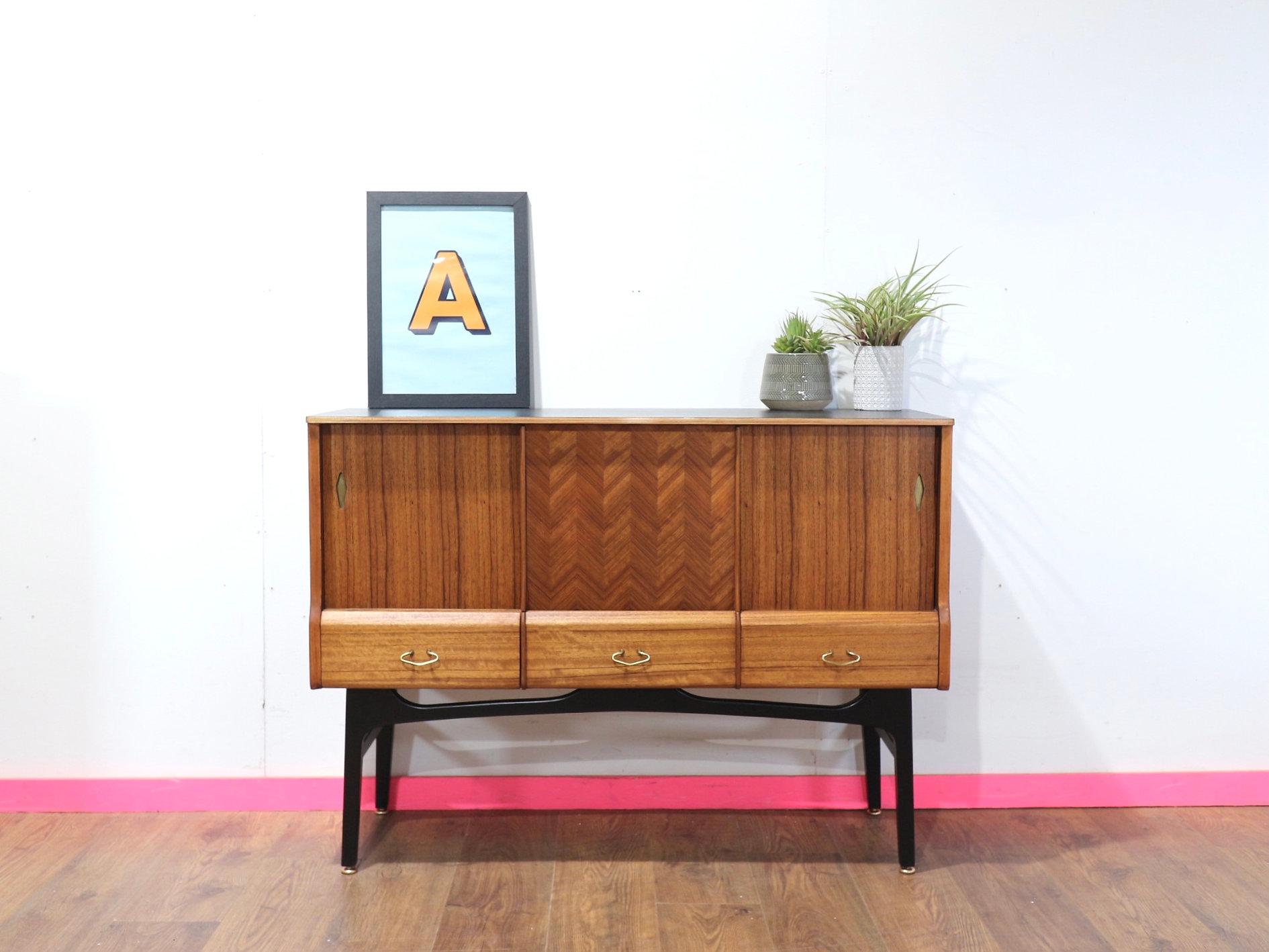 British Mid Century Modern Vintage Buffet Tall Credenza by Beautility Danish Style