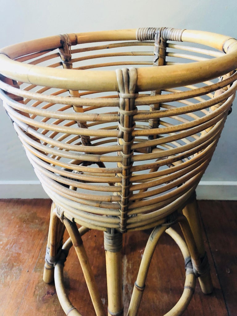MidCentury Modern Vintage Cane Bamboo Plant Stand For Sale at 1stDibs