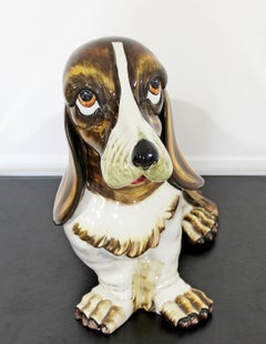 Mid Century Modern Vintage Ceramic Life Size Basset Hound Sculpture Italy 1950s