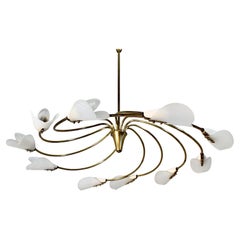 Mid Century Modern Vintage Chandelier Brass White Plastic Tornado 1950s Vienna