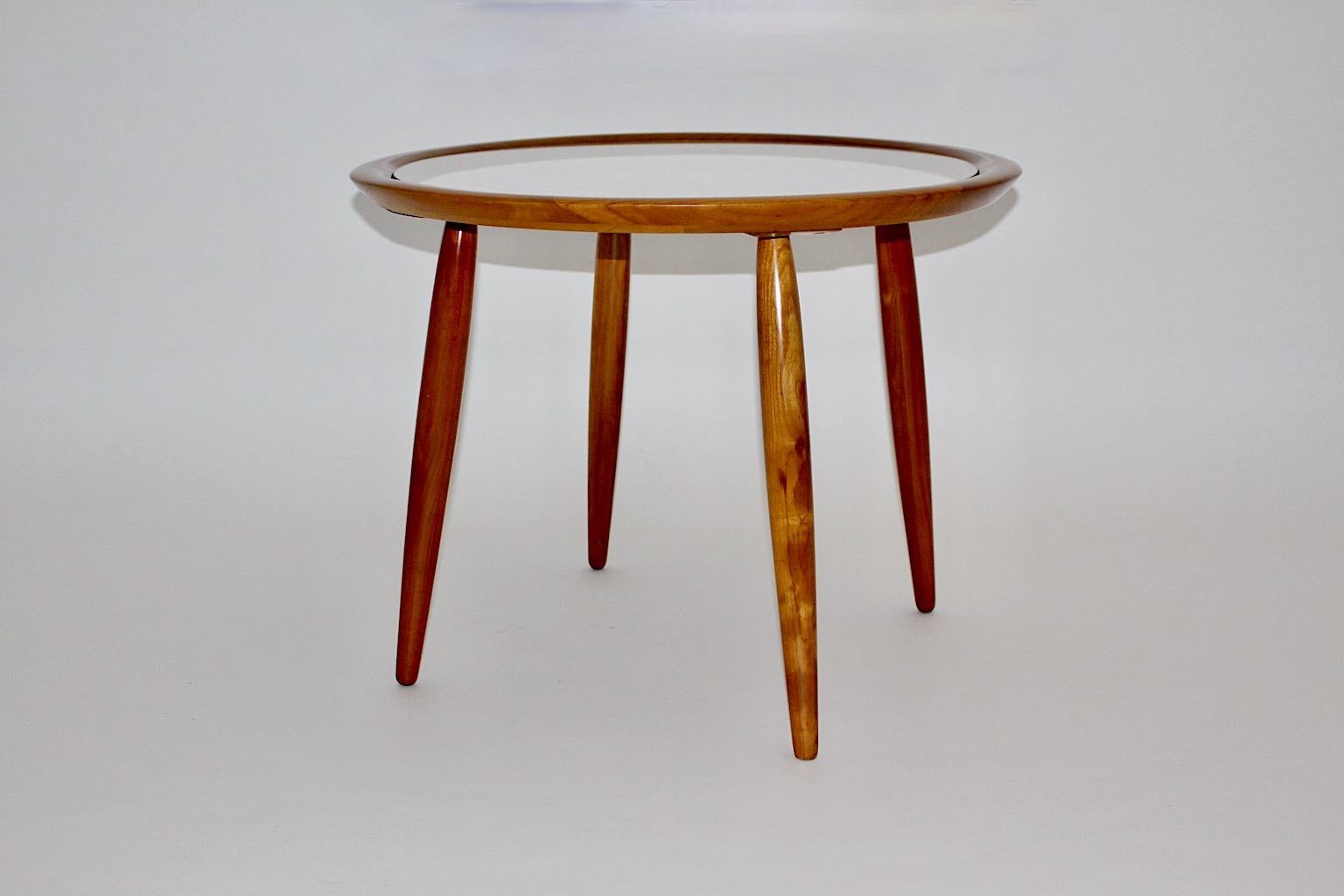 Mid-Century Modern Vintage Cherry Coffee Table Side Table May Kment 1949 Austria For Sale 2