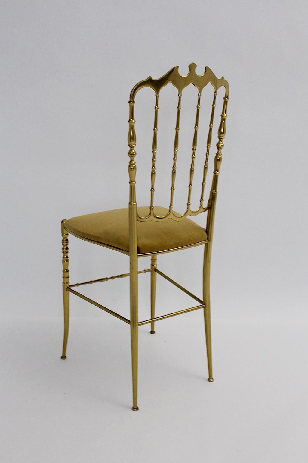 Italian Mid-Century Modern Vintage Chiavari Brass Side Chair or Chair, 1950s, Italy For Sale