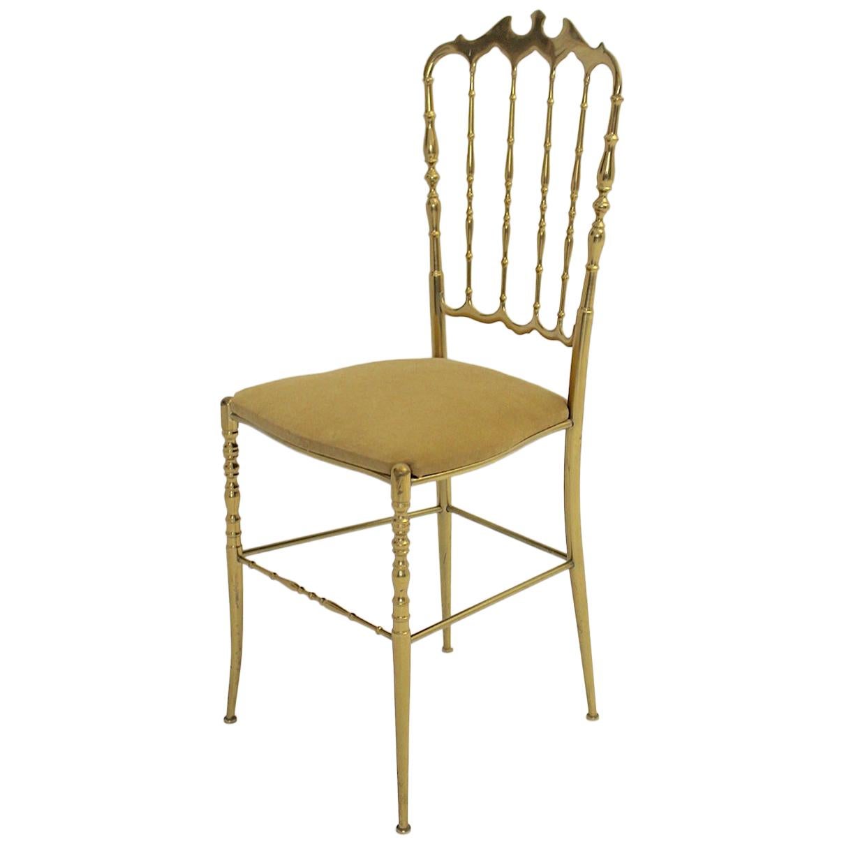 Mid-Century Modern Vintage Chiavari Brass Side Chair or Chair, 1950s, Italy For Sale