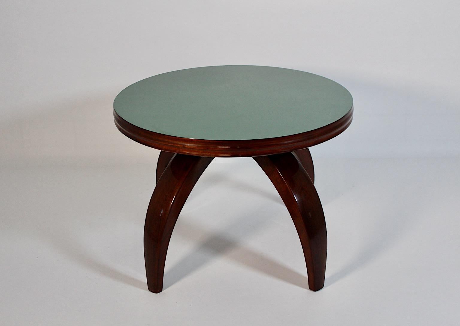 Mid Century Modern Vintage Chocolate Brown Green Walnut Couchtisch c1940 Italien (Europäisch) im Angebot