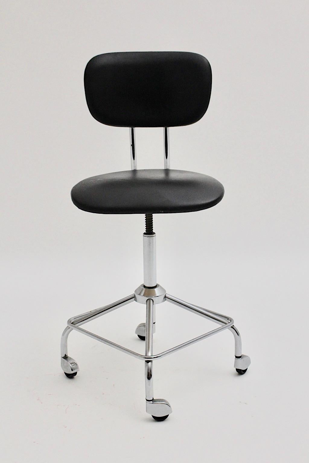 Mid-Century Modern Vintage Chromed Black Desk Chair Office Chair, 1950s, Germany 5