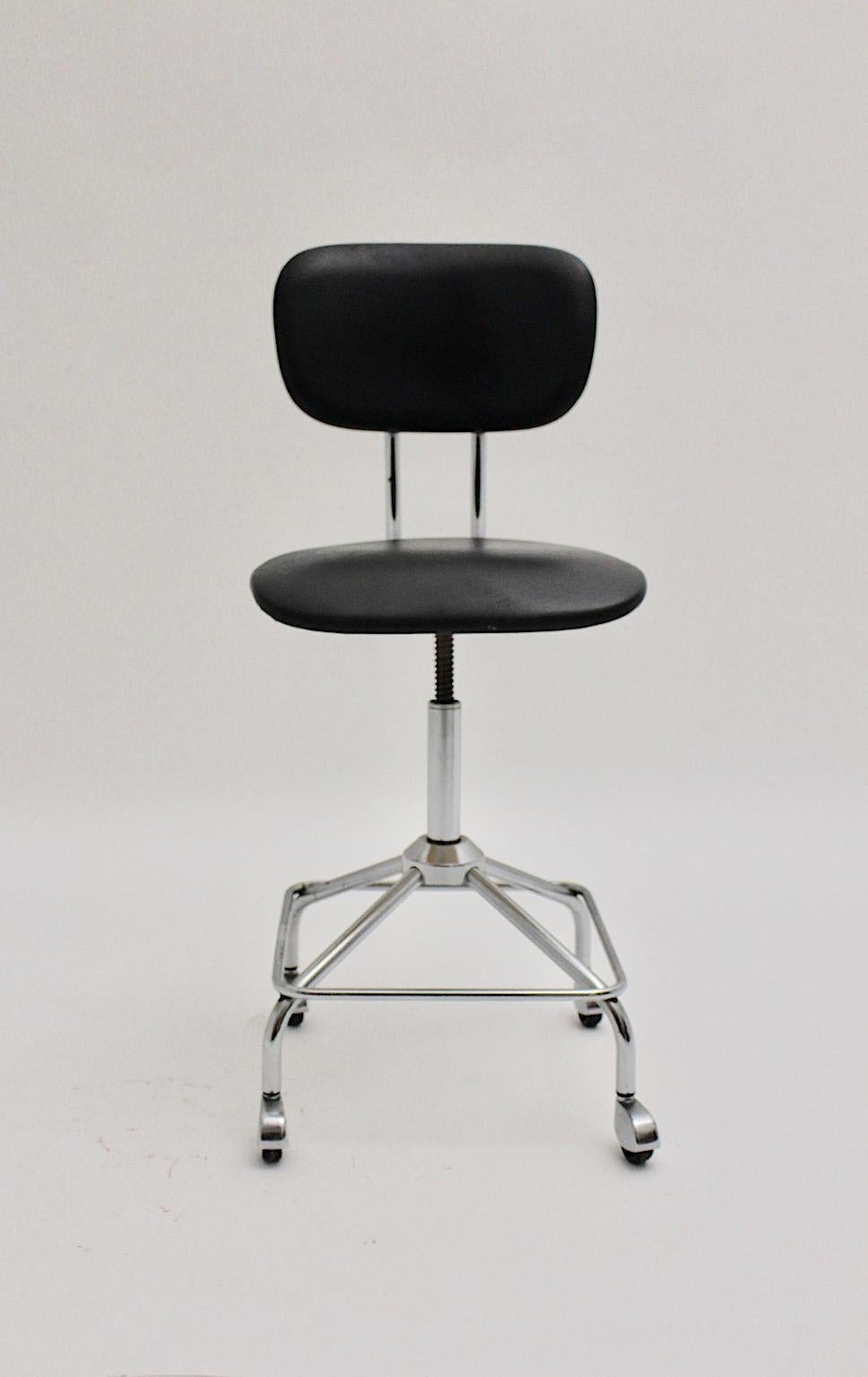 Mid-Century Modern Vintage Chromed Black Desk Chair Office Chair, 1950s, Germany 6