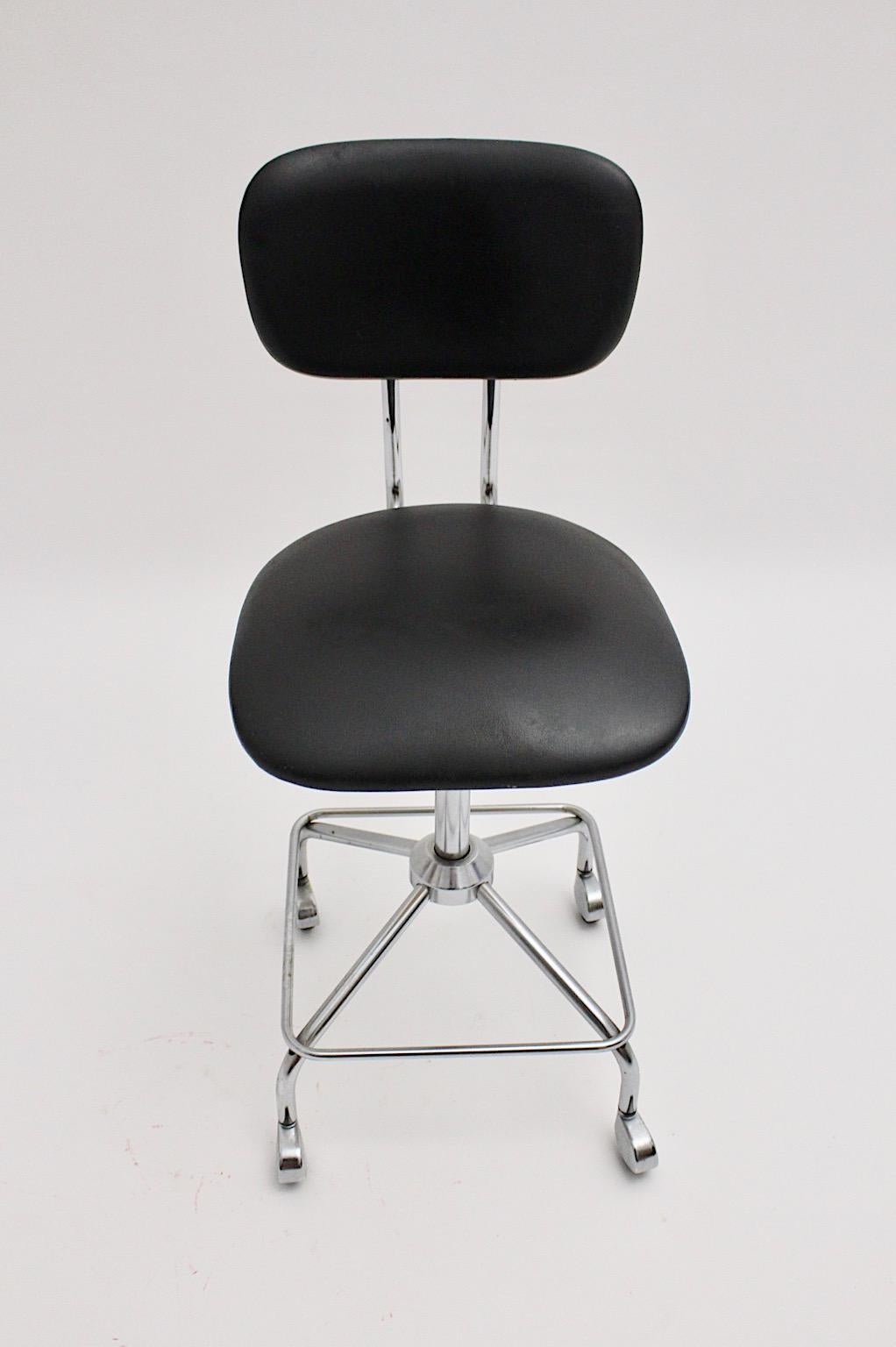 Mid-Century Modern Vintage Chromed Black Desk Chair Office Chair, 1950s, Germany 7