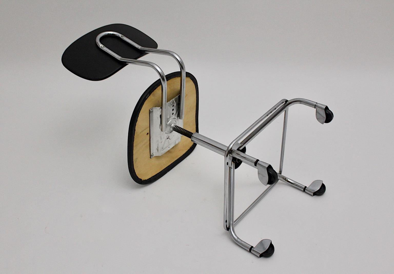 Mid-Century Modern Vintage Chromed Black Desk Chair Office Chair, 1950s, Germany 9