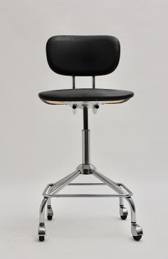 Mid-Century Modern Vintage Chromed Black Desk Chair Office Chair, 1950s, Germany