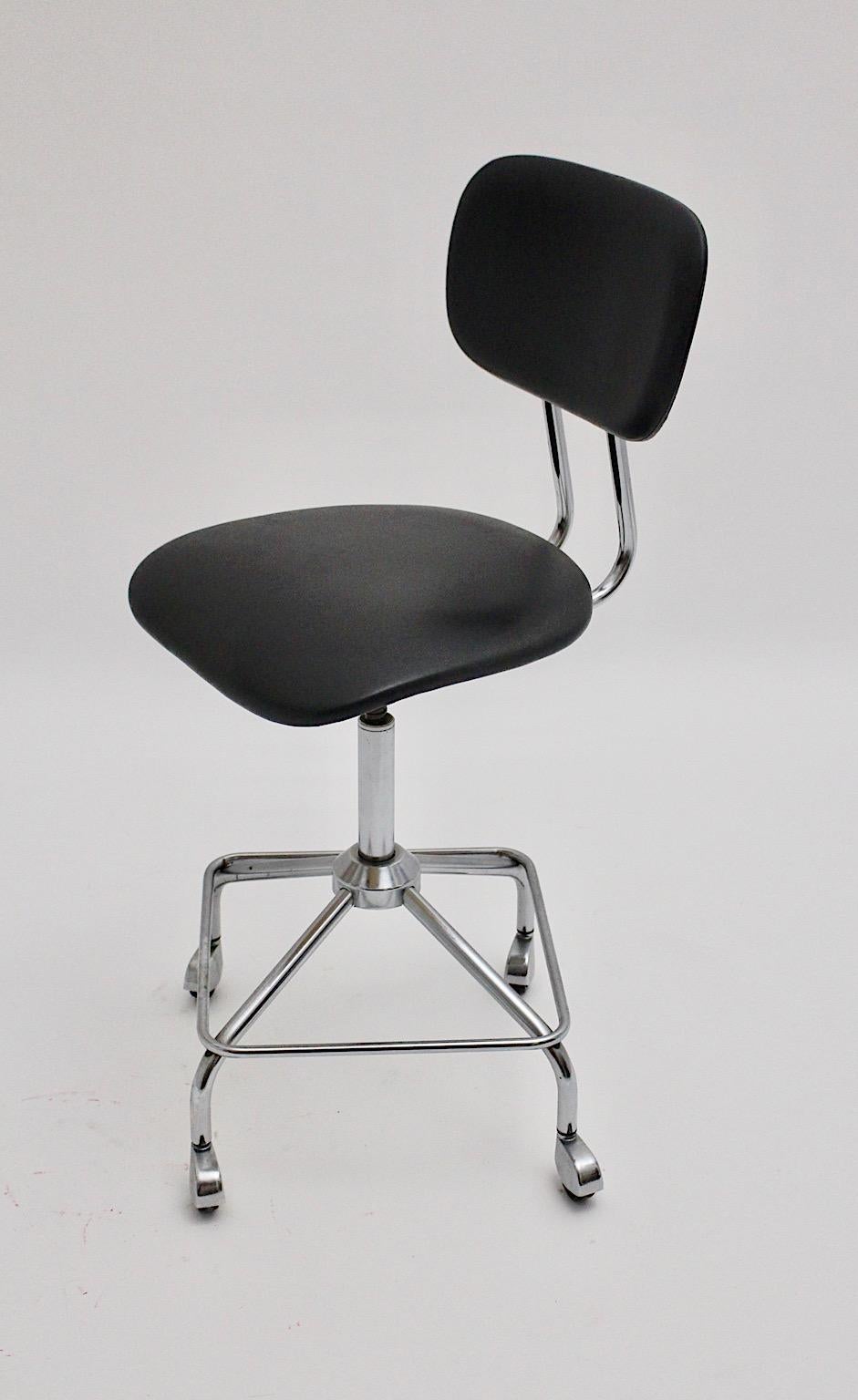 Metal Mid-Century Modern Vintage Chromed Black Desk Chair Office Chair, 1950s, Germany