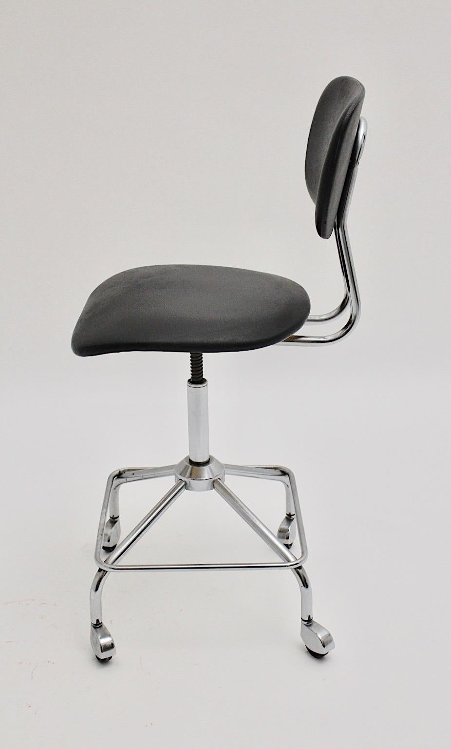 Mid-Century Modern Vintage Chromed Black Desk Chair Office Chair, 1950s, Germany 1
