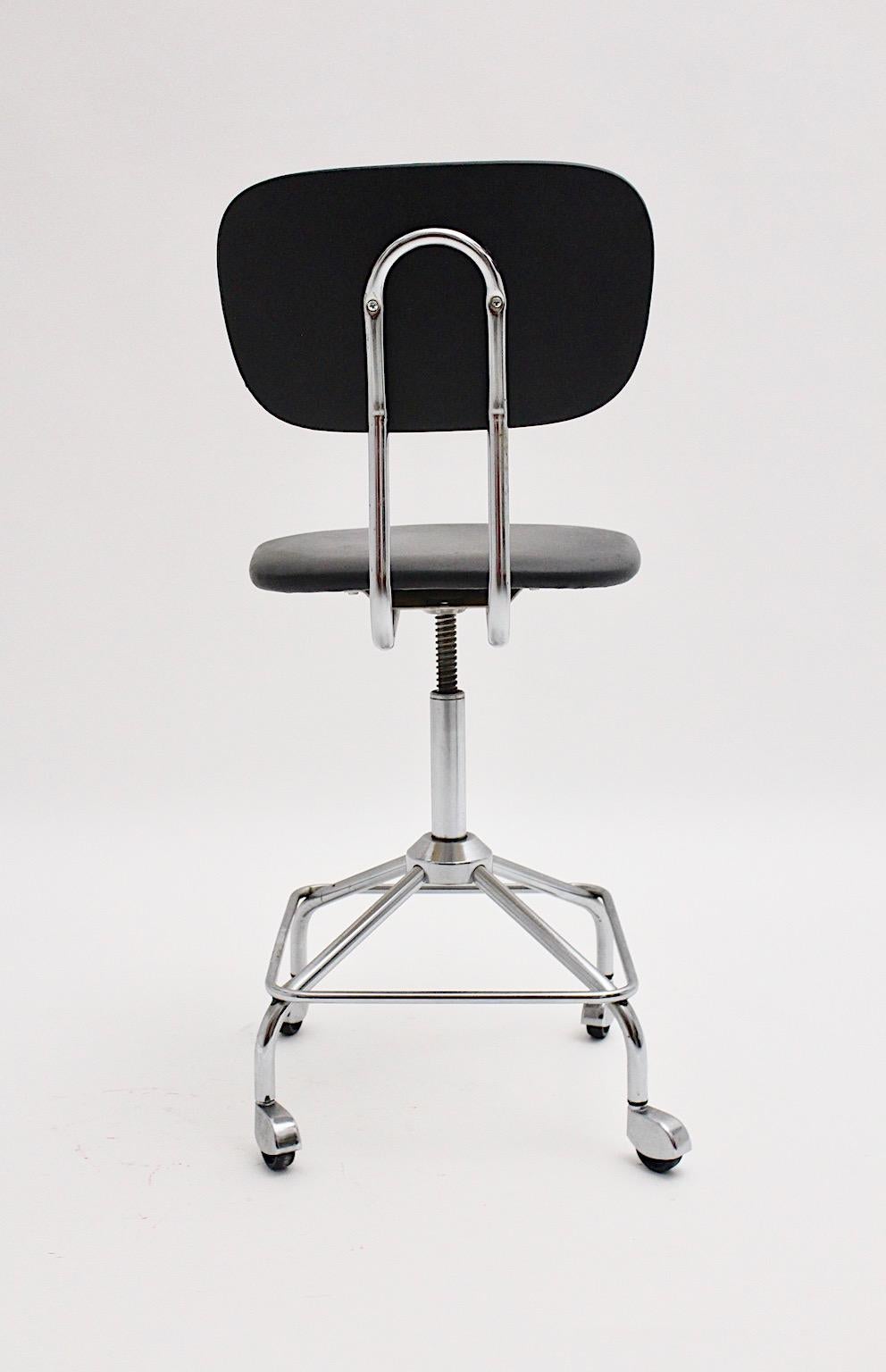 Mid-Century Modern Vintage Chromed Black Desk Chair Office Chair, 1950s, Germany 2