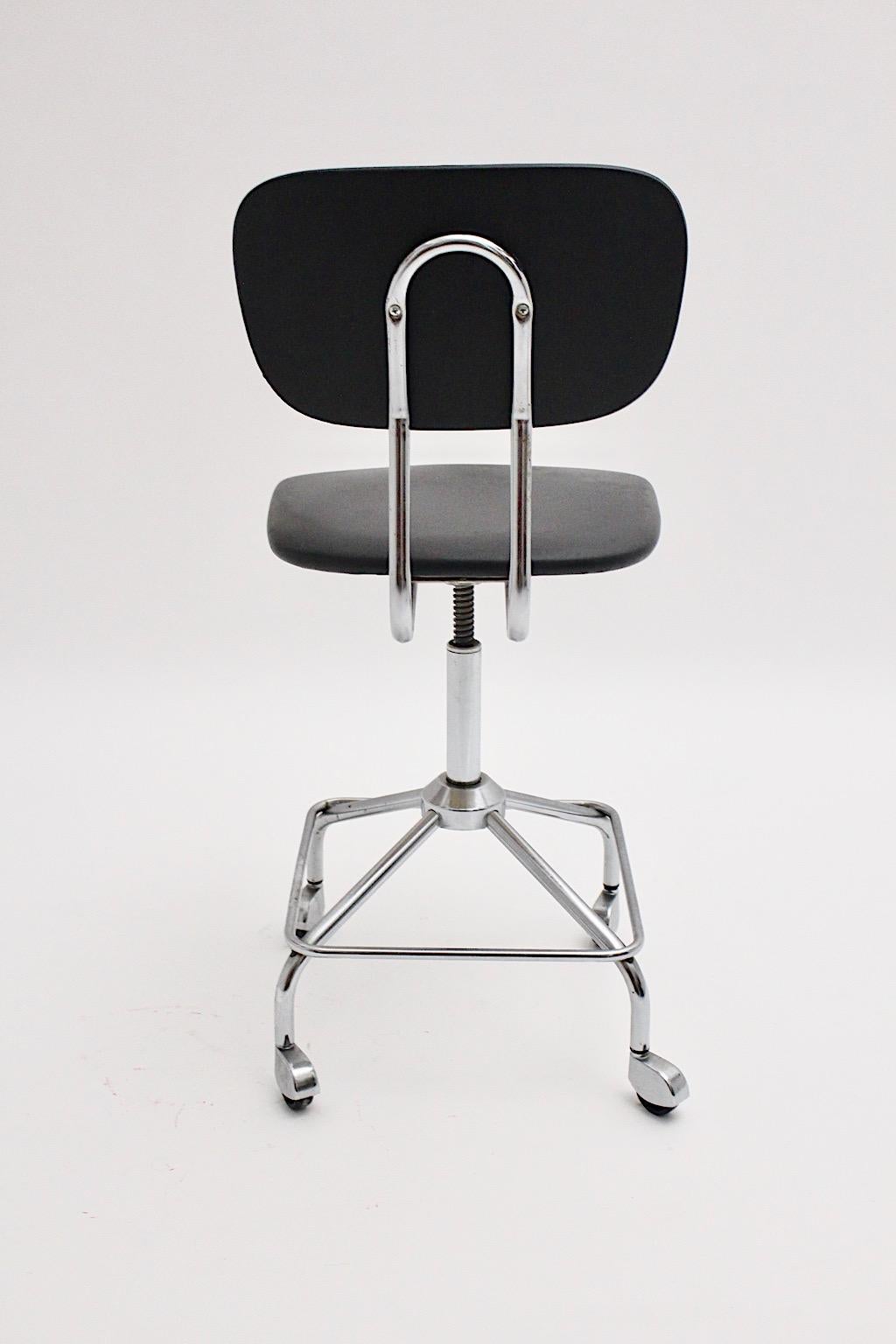 Mid-Century Modern Vintage Chromed Black Desk Chair Office Chair, 1950s, Germany 3