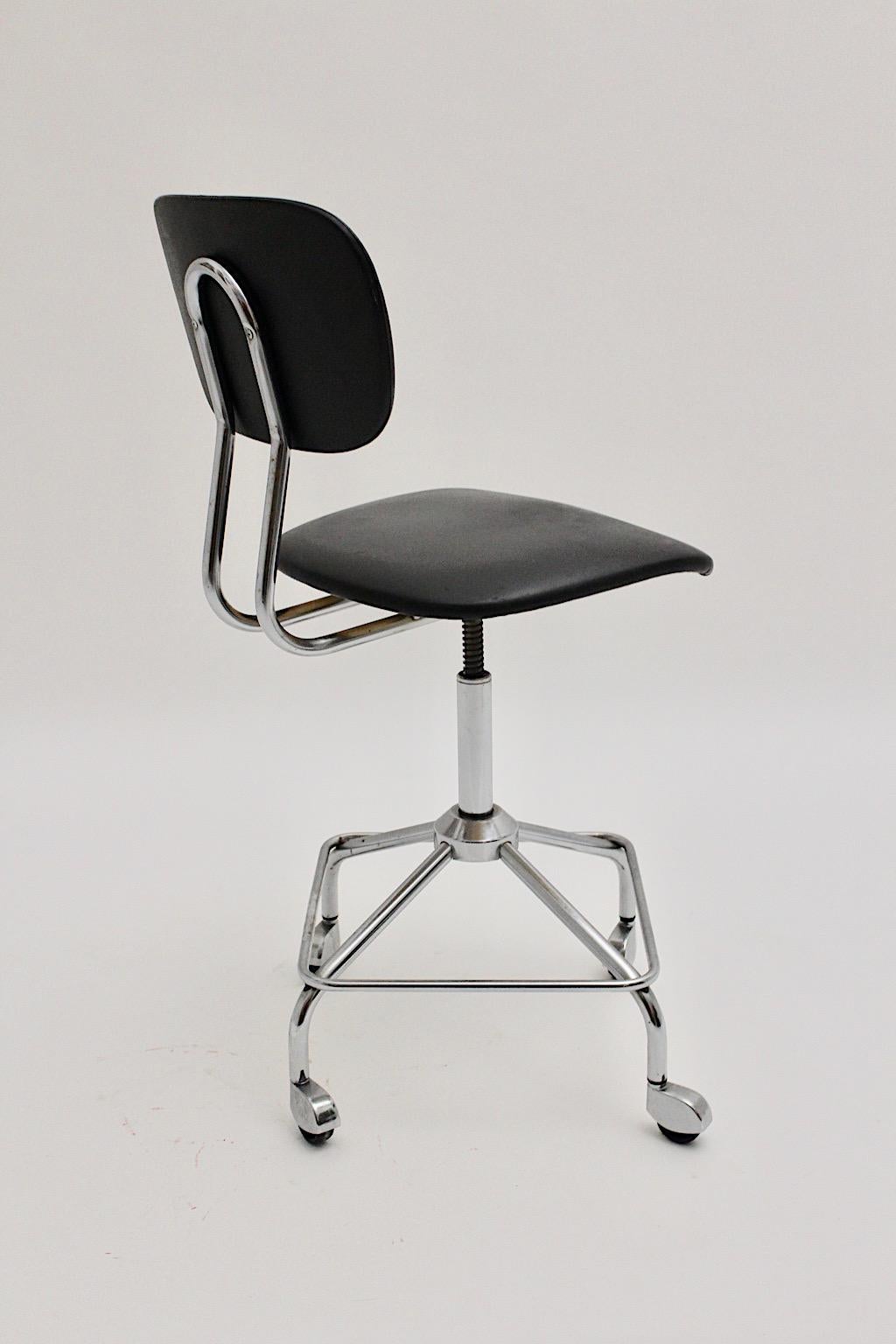Mid-Century Modern Vintage Chromed Black Desk Chair Office Chair, 1950s, Germany 4