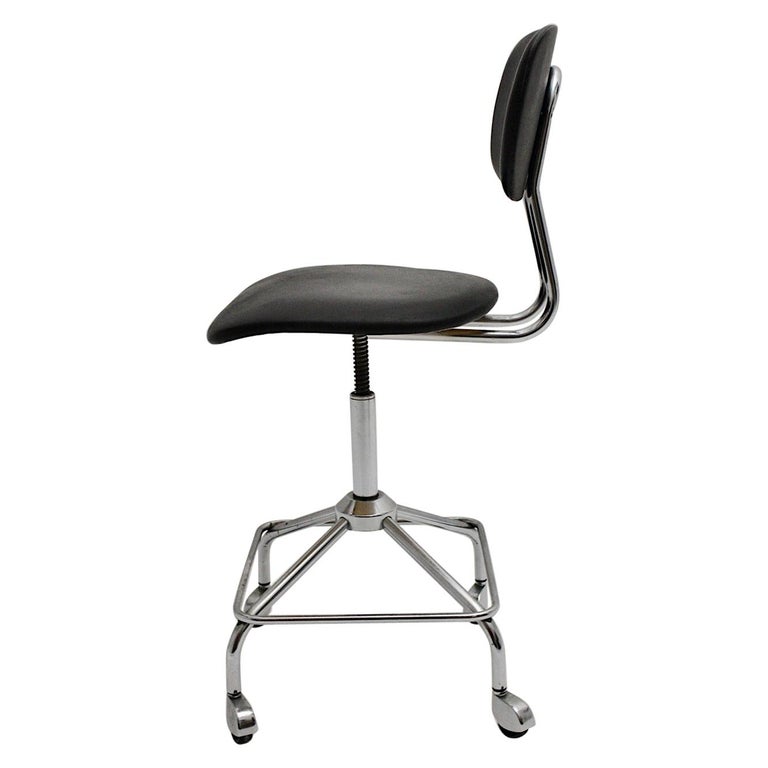 MidCentury Modern Vintage Chromed Black Desk Chair Office Chair, 1950s, Germany at 1stDibs
