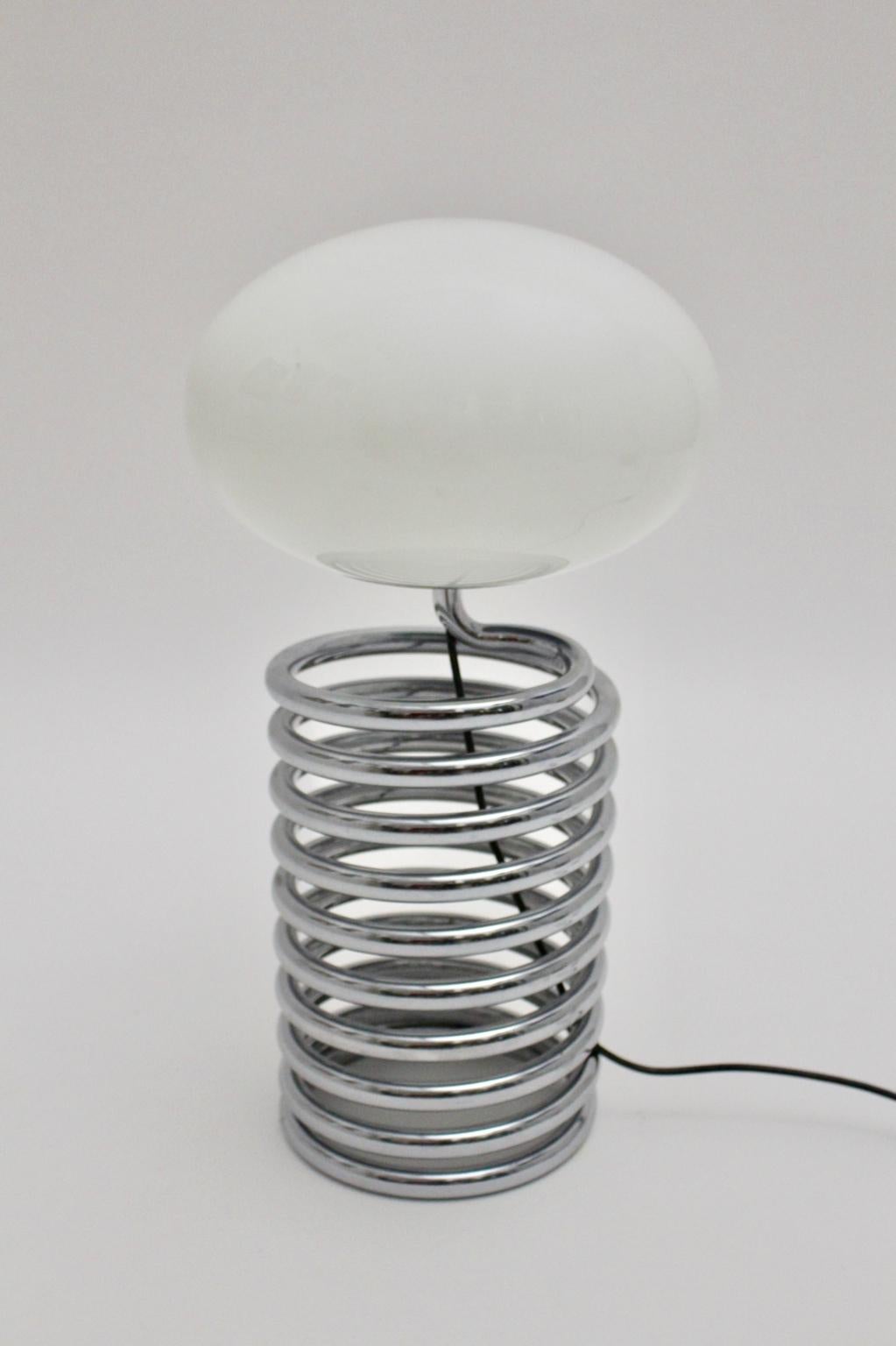 Mid-Century Modern Vintage Chromed Glass Table Lamp by Ingo Maurer 1968, Germany For Sale 6