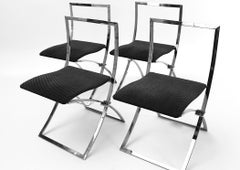 Mid Century Modern Vintage Chromed Metal Grey Four Dining Chairs 1970s Italy