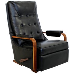 Mid-Century Modern Vintage Classic Lazy Boy Rocker Recliner Walnut Leather 1960s