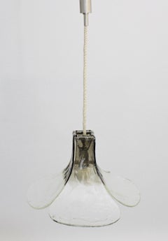 Mid-Century Modern Vintage Clear Grey Glass Flower Chandelier, 1960s, Italy
