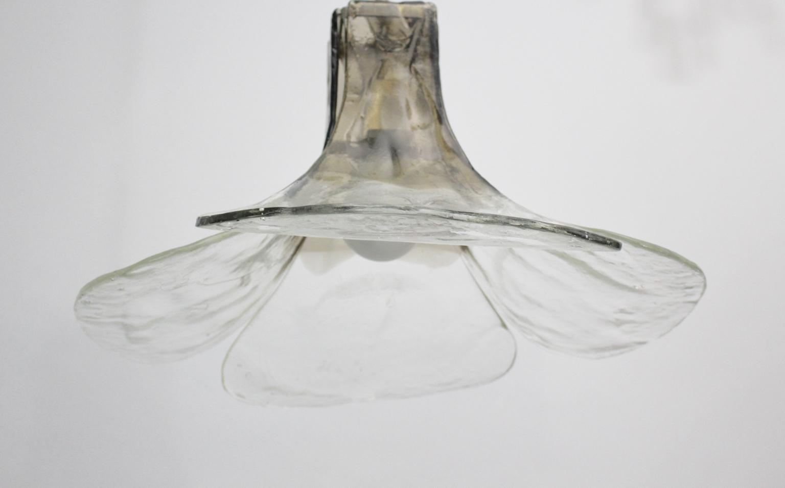 Mid-20th Century Mid-Century Modern Vintage Clear Grey Glass Flower Chandelier, 1960s, Italy For Sale