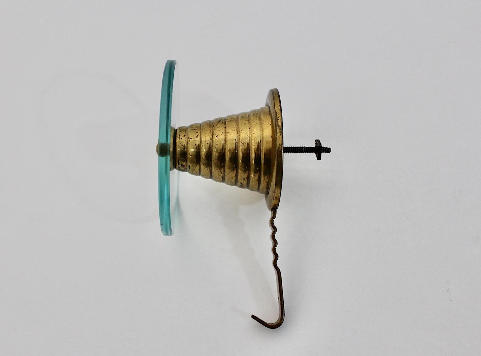 Italian Mid-Century Modern Vintage Coat Hook Glass Brass Attributed Fontana Arte, 1950s For Sale