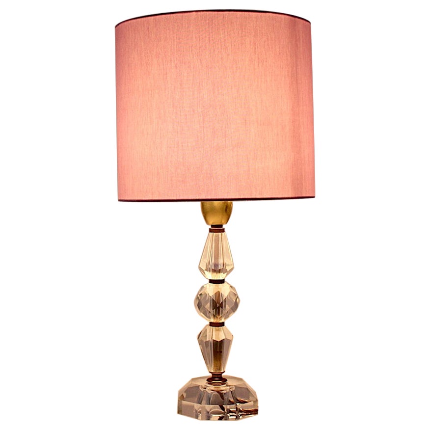 Mid Century Modern Vintage Lámpara de mesa de cristal Pantalla lavanda Austria Años 50