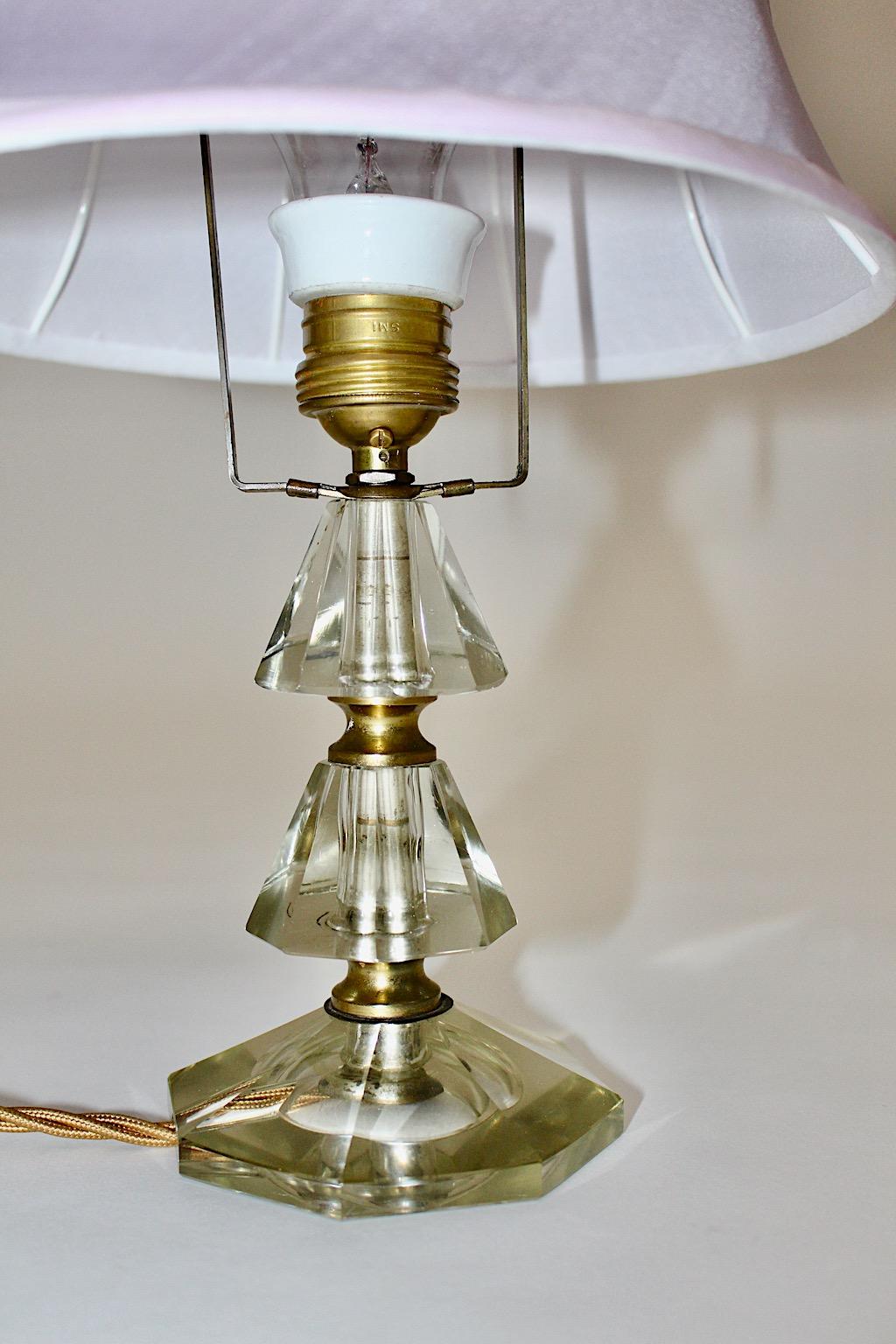 Mid Century Modern Vintage Cut Glass Brass Table Lamp Bakalowits 1950s Vienna For Sale 4