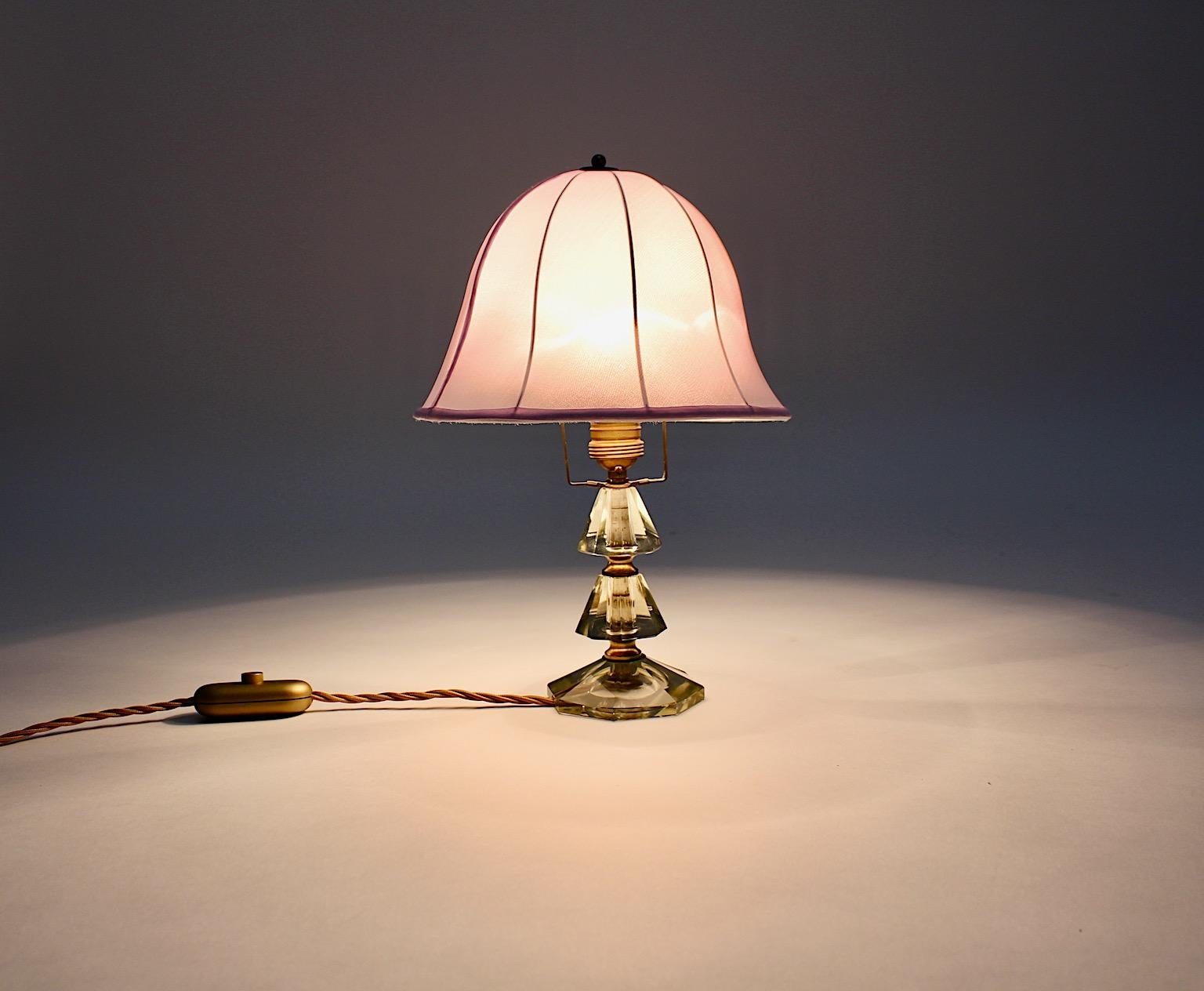 Austrian Mid Century Modern Vintage Cut Glass Brass Table Lamp Bakalowits 1950s Vienna For Sale